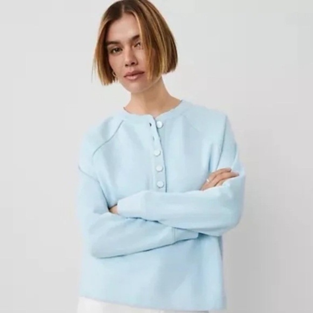 Ann Taylor Weekend Light Blue Henley Snap Button Sweatshirt M Loungewear Coastal